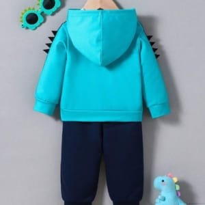 Conjunto azul dinosaurio con capucha y pantalón cálido