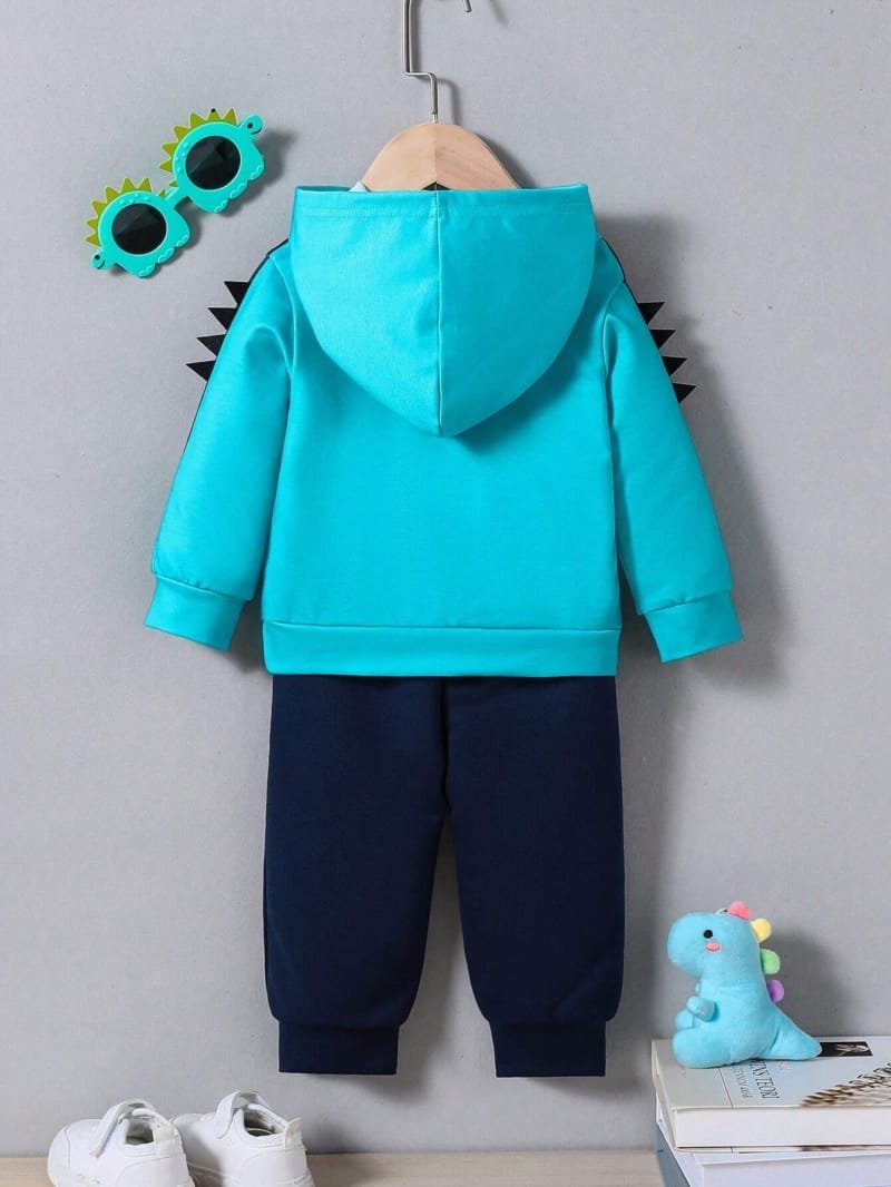 Conjunto azul dinosaurio con capucha y pantalón cálido