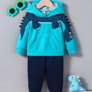 Conjunto azul dinosaurio con capucha y pantalón cálido