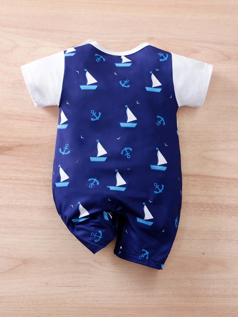 Body azul marino con estampado náutico para bebé (Una pieza)