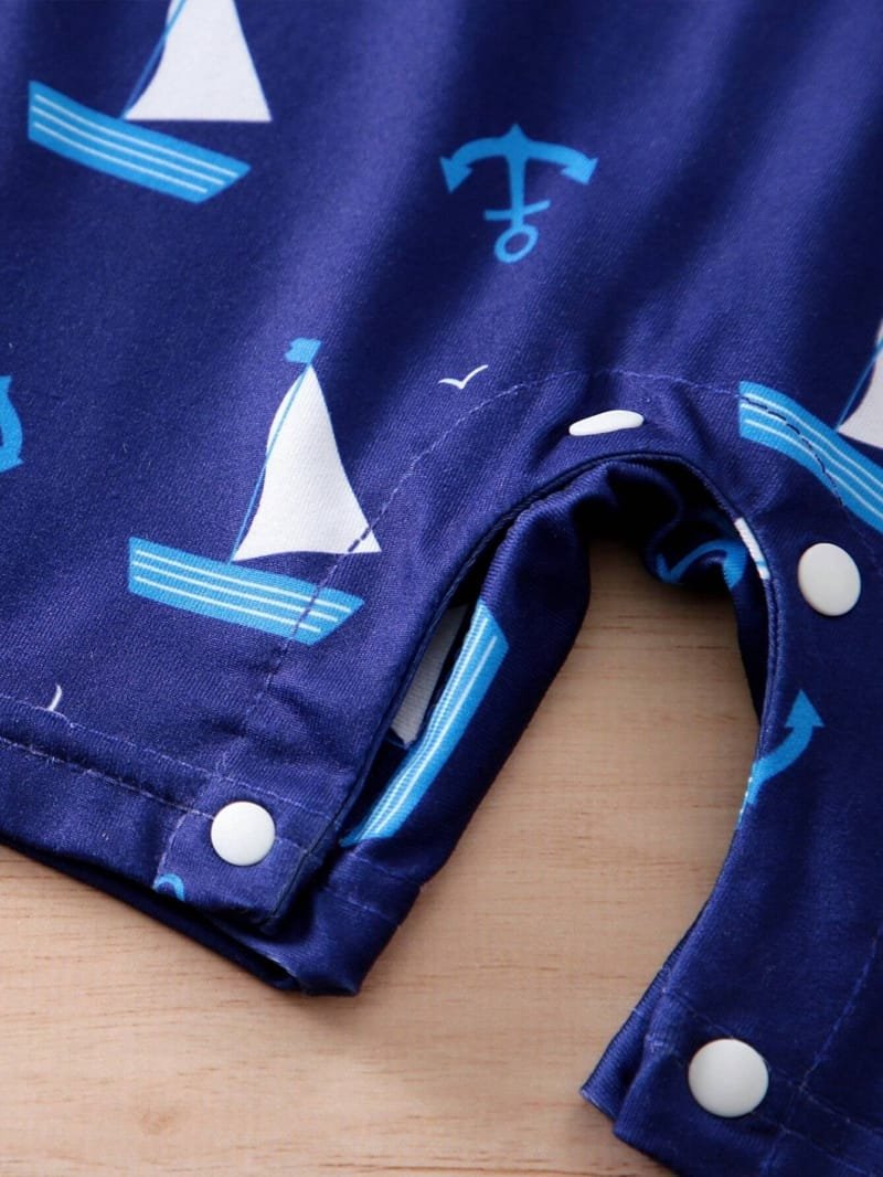 Body azul marino con estampado náutico para bebé (Una pieza)