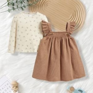 Vestido albaricoque tirantes con blusa estampada de abejas