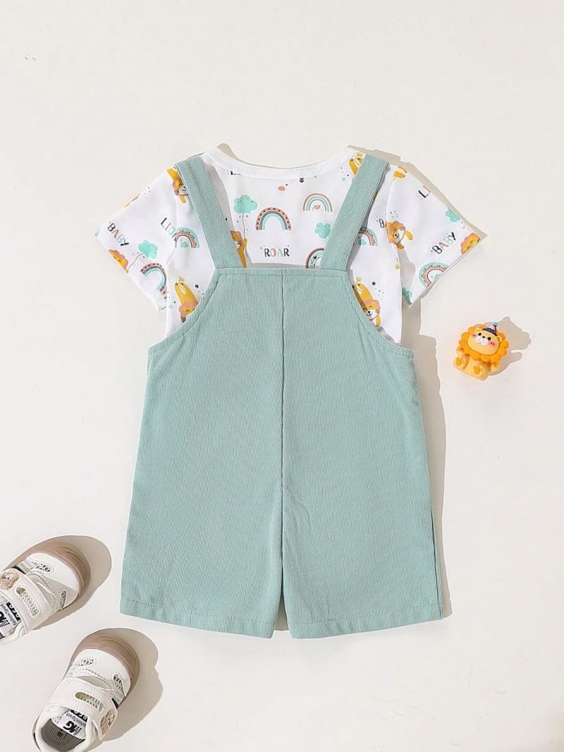 Set verde con leones bordados para bebé niño verano