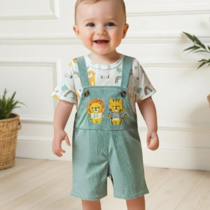 Set verde con leones bordados para bebé niño verano