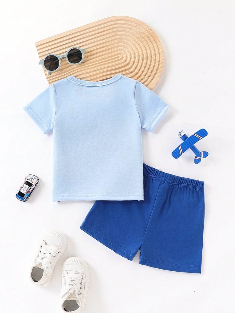 Conjunto azul casual bebé niño con pantalones cortos
