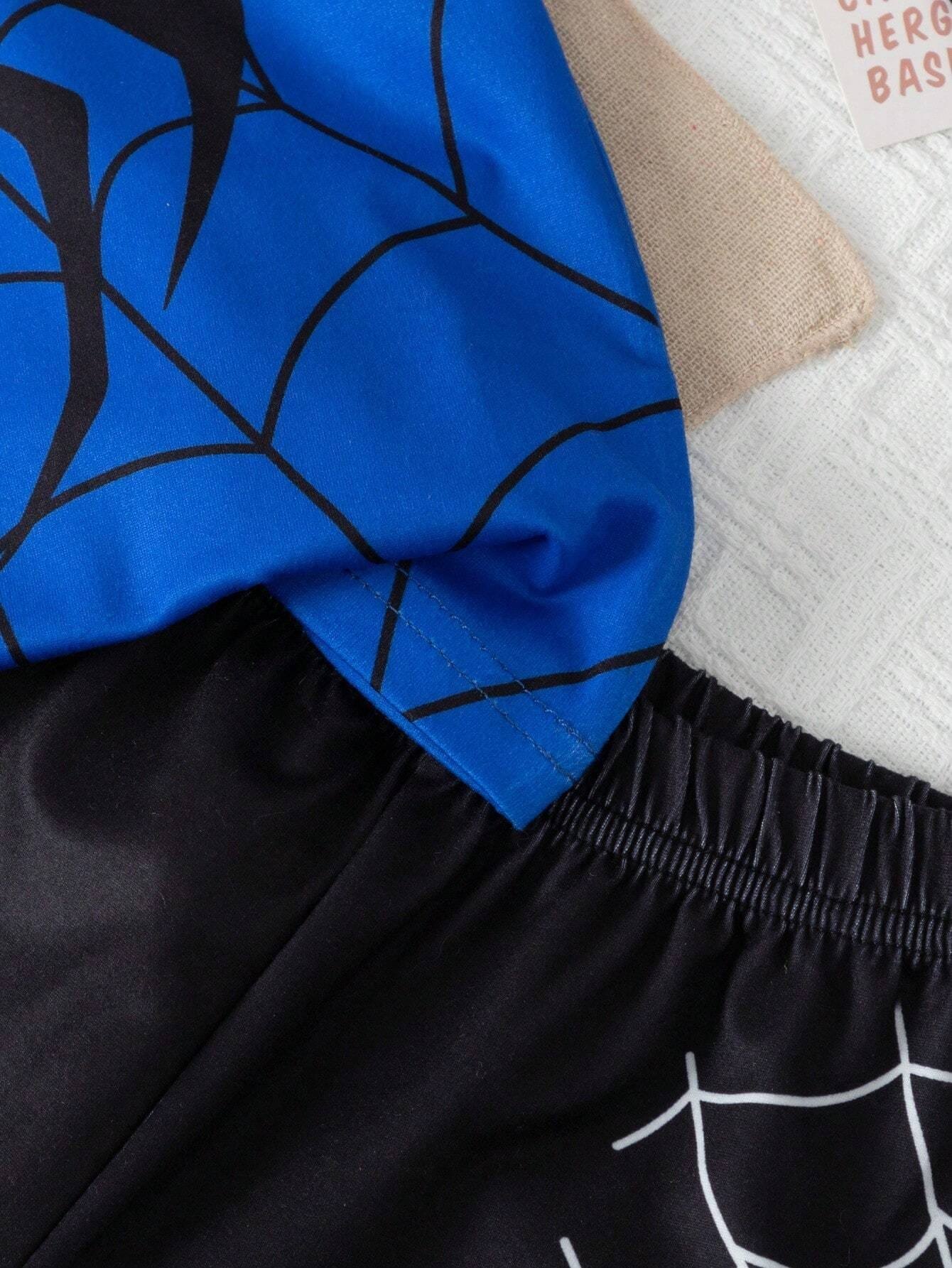 Conjunto azul con araña negra para niño verano