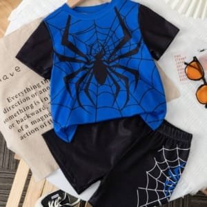 Conjunto azul con araña negra para niño verano