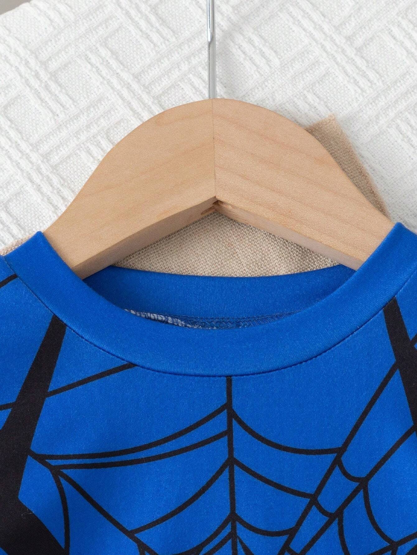 Conjunto azul con araña negra para niño verano