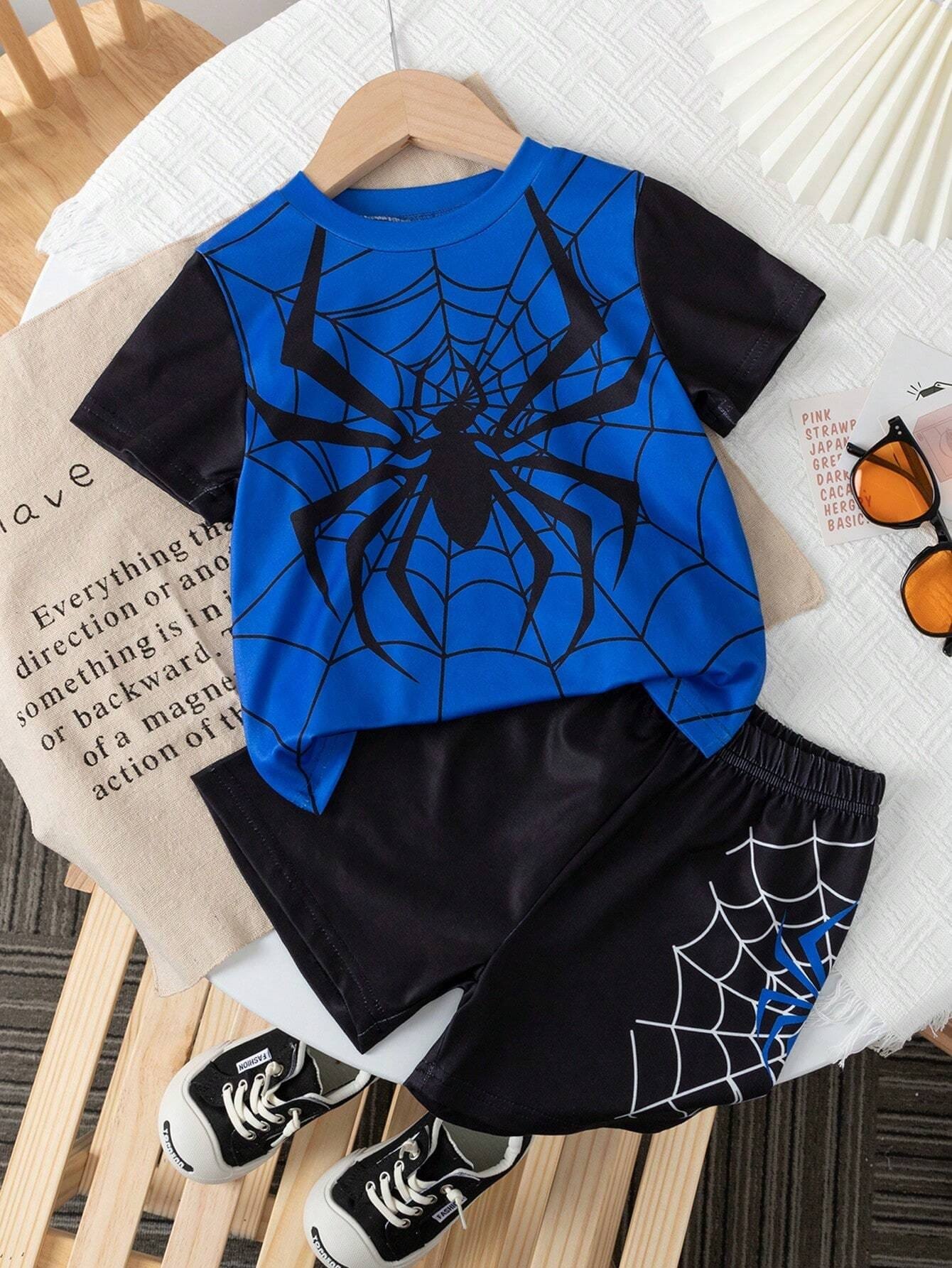 Conjunto azul con araña negra para niño verano