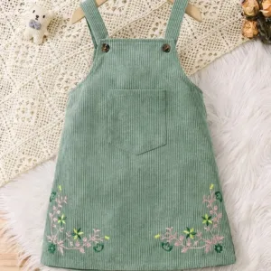 Vestido verde con bordado floral vintage para niñas