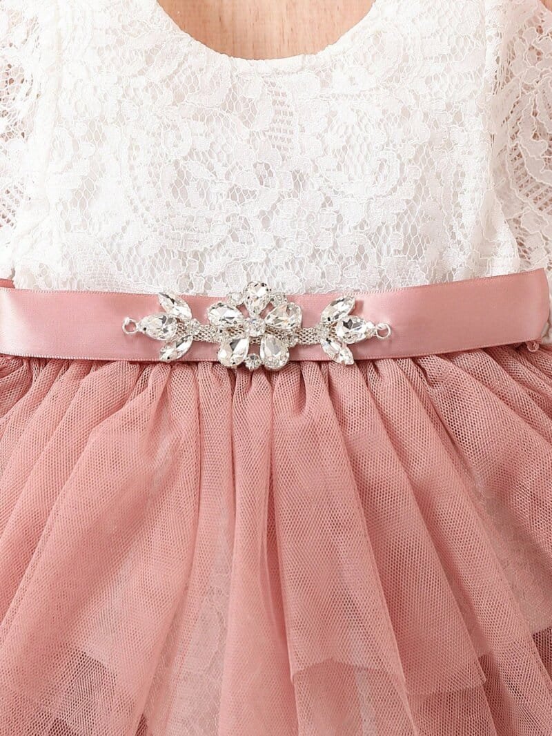 Vestido rosa con encaje blanco para bebé niña elegante