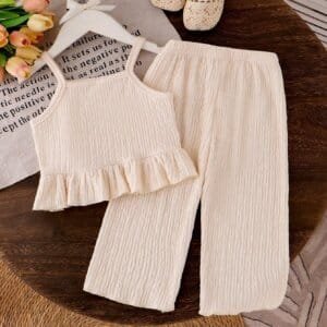 Conjunto albaricoque con bordado floral y pantalón largo