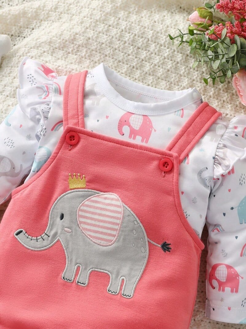 Conjunto rosa pálido con elefante para bebé