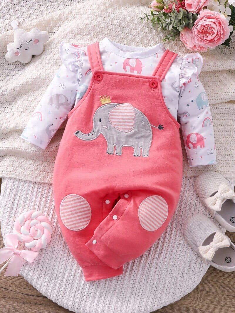 Conjunto rosa pálido con elefante para bebé