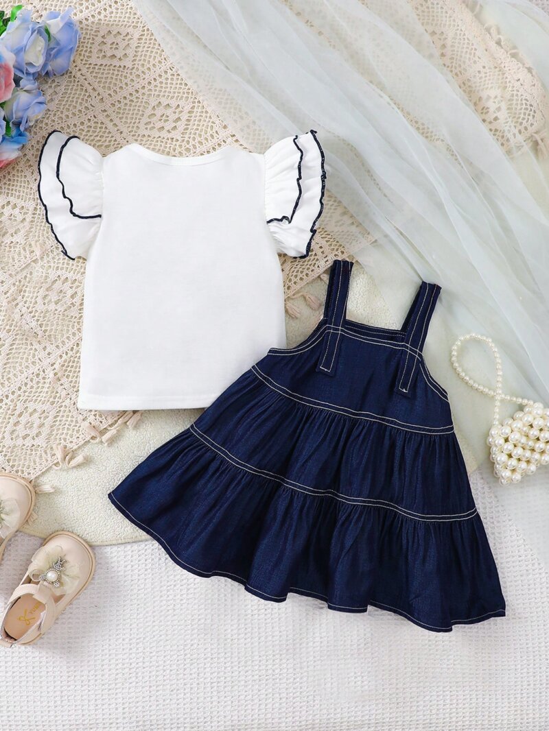 Vestido mezclilla azul con top blanco para niña bebé