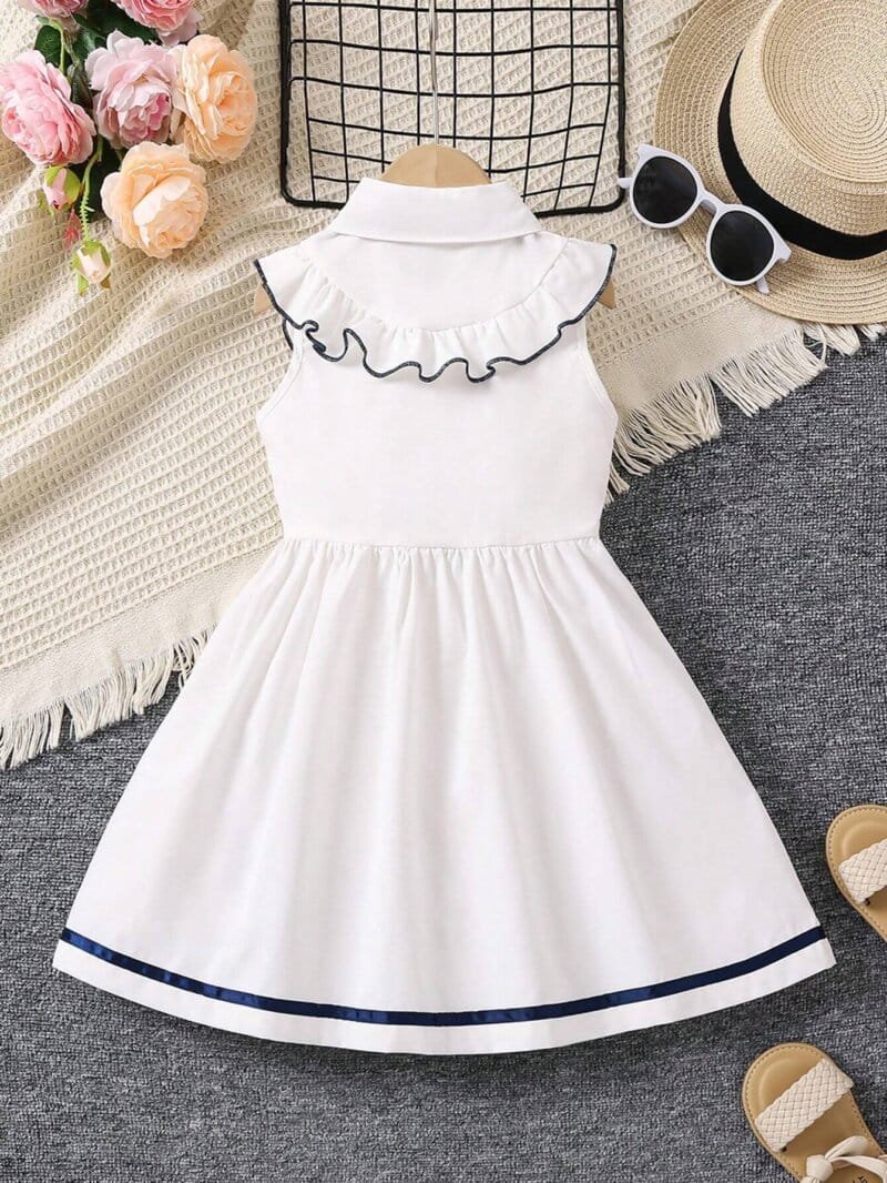 Vestido blanco con azul estilo dulce sin mangas para niña
