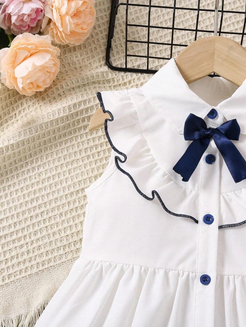 Vestido blanco con azul estilo dulce sin mangas para niña