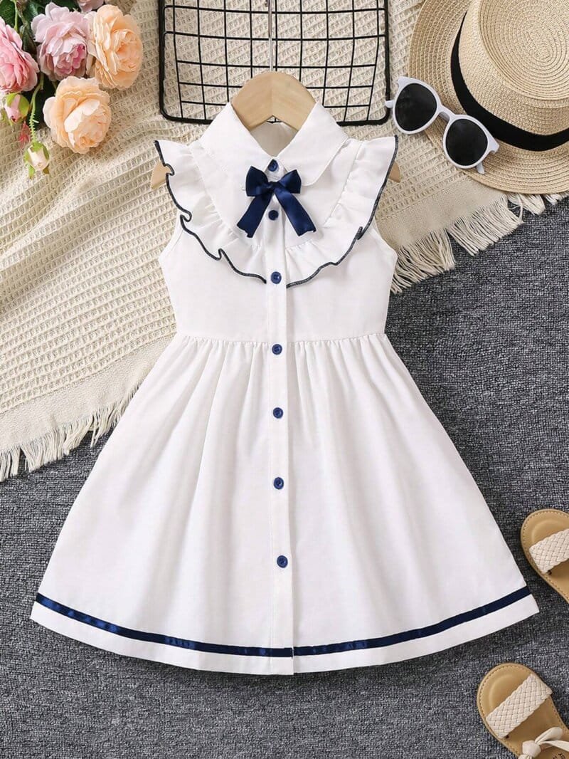 Vestido blanco con azul estilo dulce sin mangas para niña