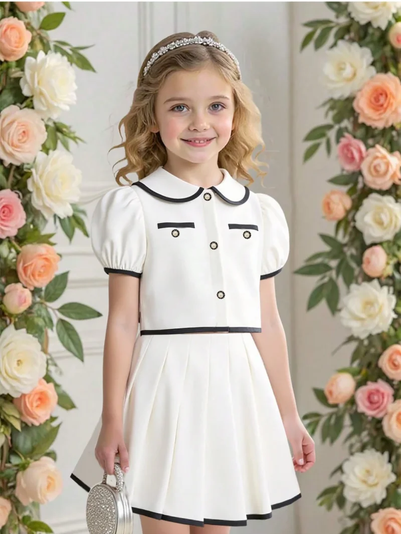 Set blanco elegante con blusa y minifalda