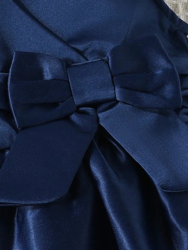 Vestido Azul elegante sin mangas con lazo frontal y vuelo