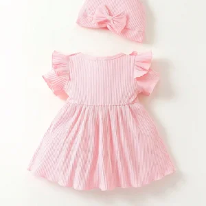 Vestido rosa dulce con moño y volantes para bebé