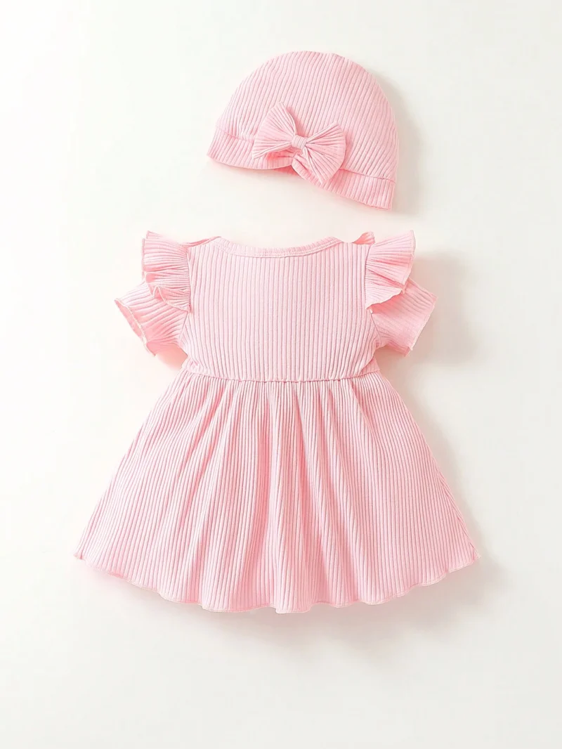 Vestido rosa dulce con moño y volantes para bebé