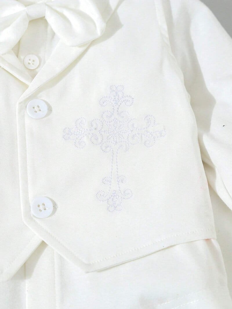 Conjunto blanco elegante para bautizo con moño