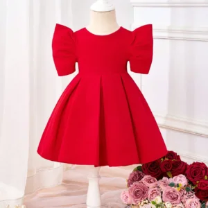Vestido rojo manga corta con moño elegante