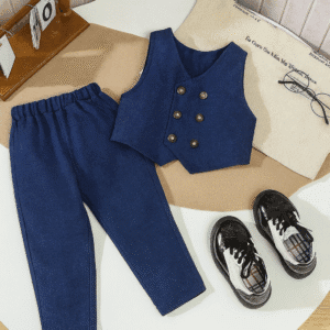 Elegante conjunto azul marino para bebé niño tres piezas