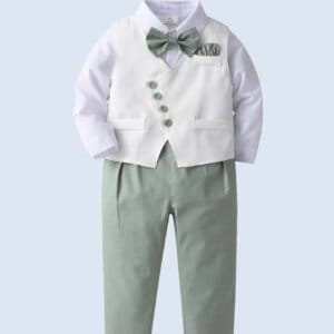 Conjunto verde elegante con chaleco y camisa blanca