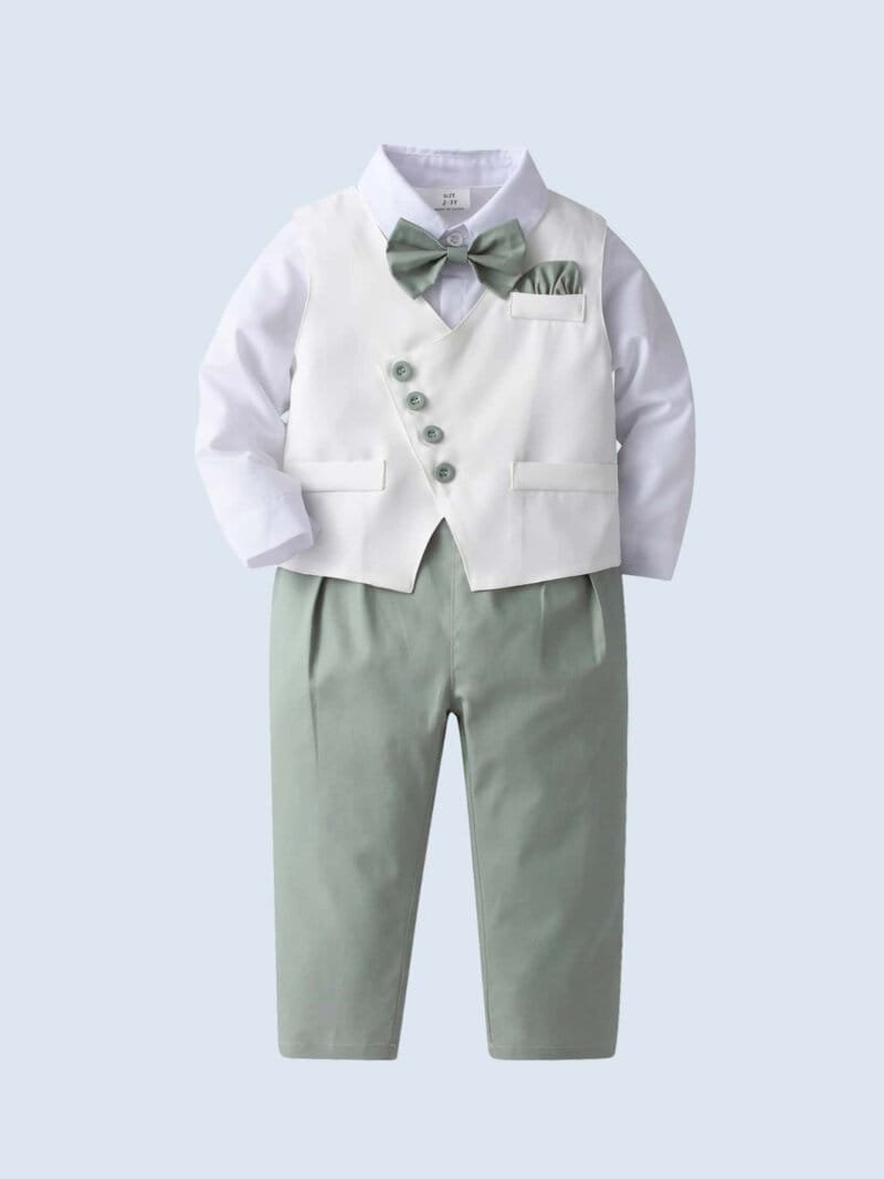 Conjunto verde elegante con chaleco y camisa blanca