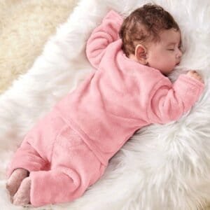 Conjunto rosa bebé niña esponjoso con top y pantalón