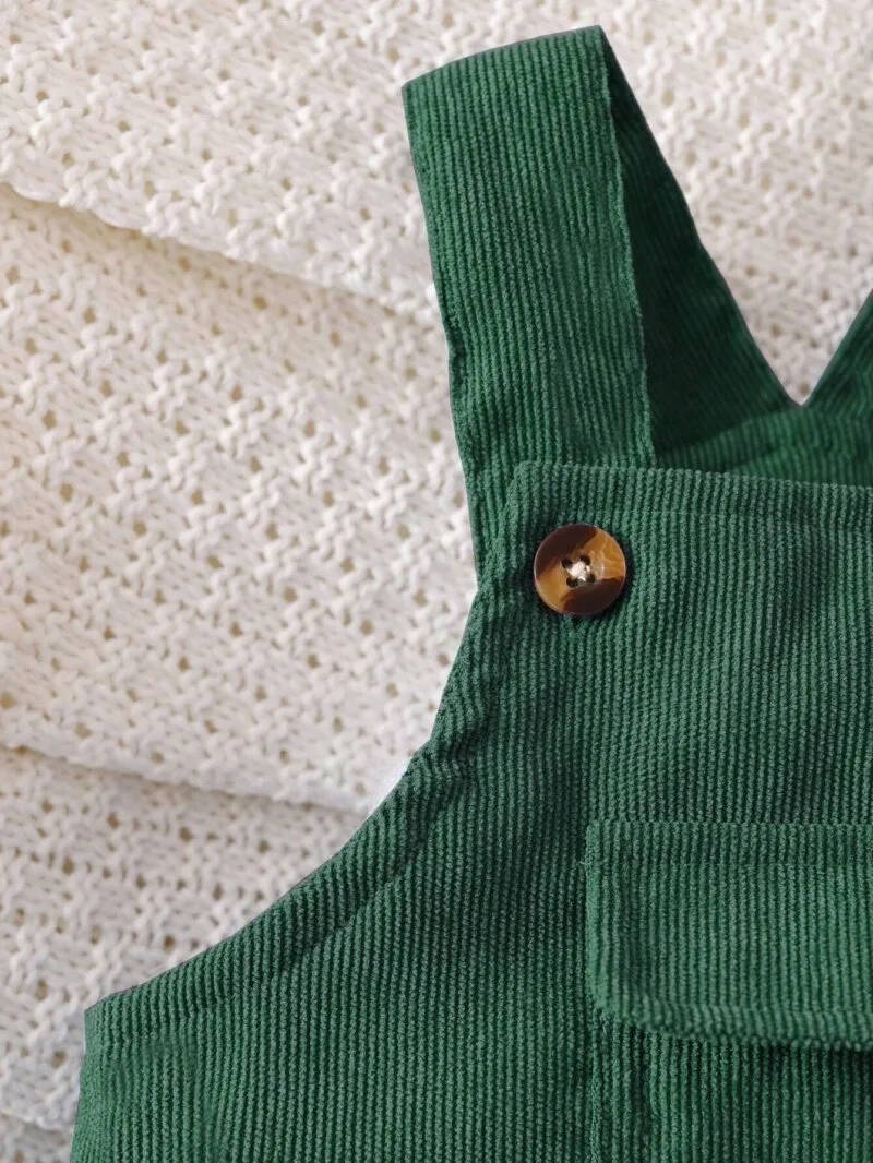 Overol verde oscuro para bebé con bolsillo y botones