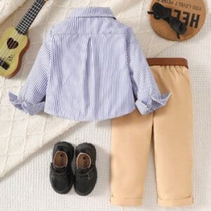 Conjunto marrón y azul para bebé niño con bordado de caballo