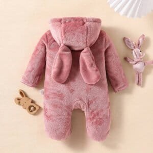 Pijama rosa bebé niña con capucha orejas de conejo