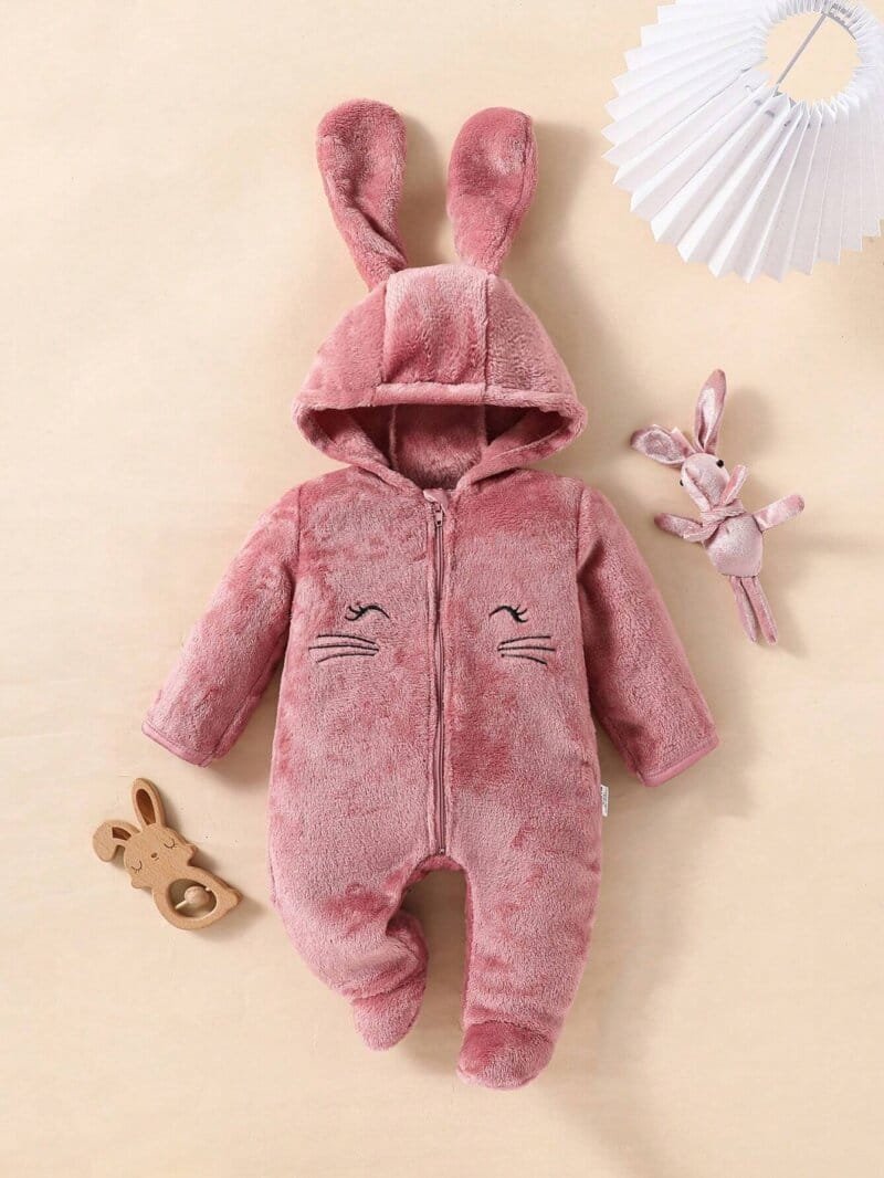 Pijama rosa bebé niña con capucha orejas de conejo