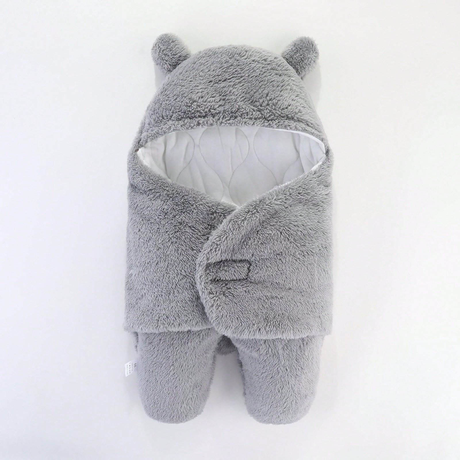 Mameluco gris de felpa para bebé con gorrito cálido