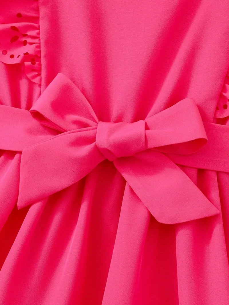 Vestido fucsia niña con mangas cortas y lazo elegante