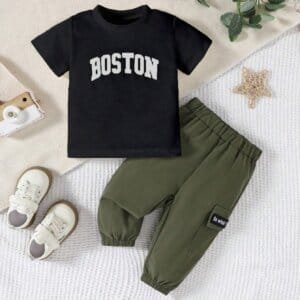 Conjunto negro y verde Boston con pantalón deportivo casual