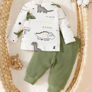 Conjunto verde con estampado de dinosaurios en algodón