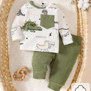 Conjunto verde con estampado de dinosaurios en algodón