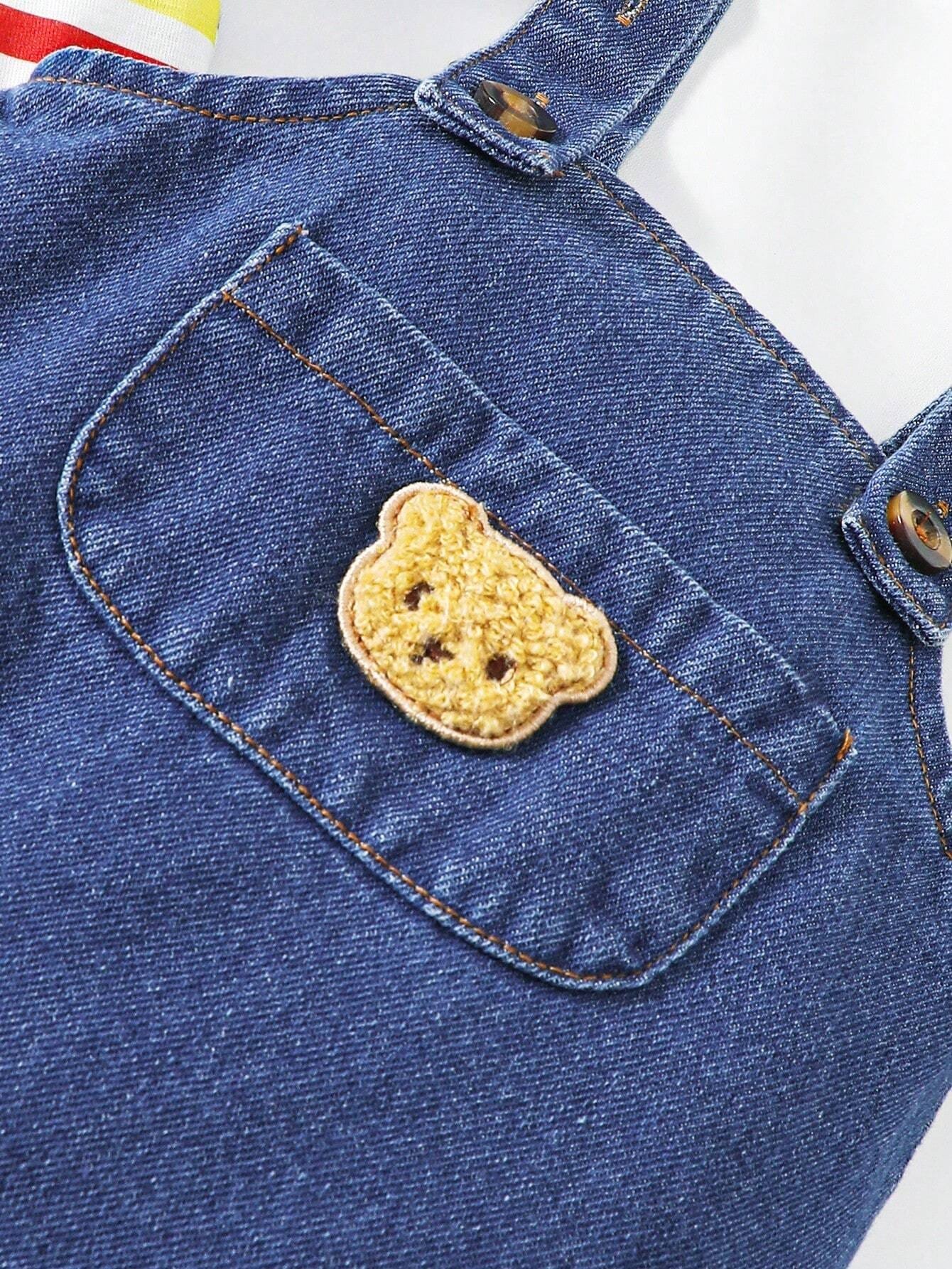 Conjunto azul dulce con mameluco mezclilla y camiseta rayas