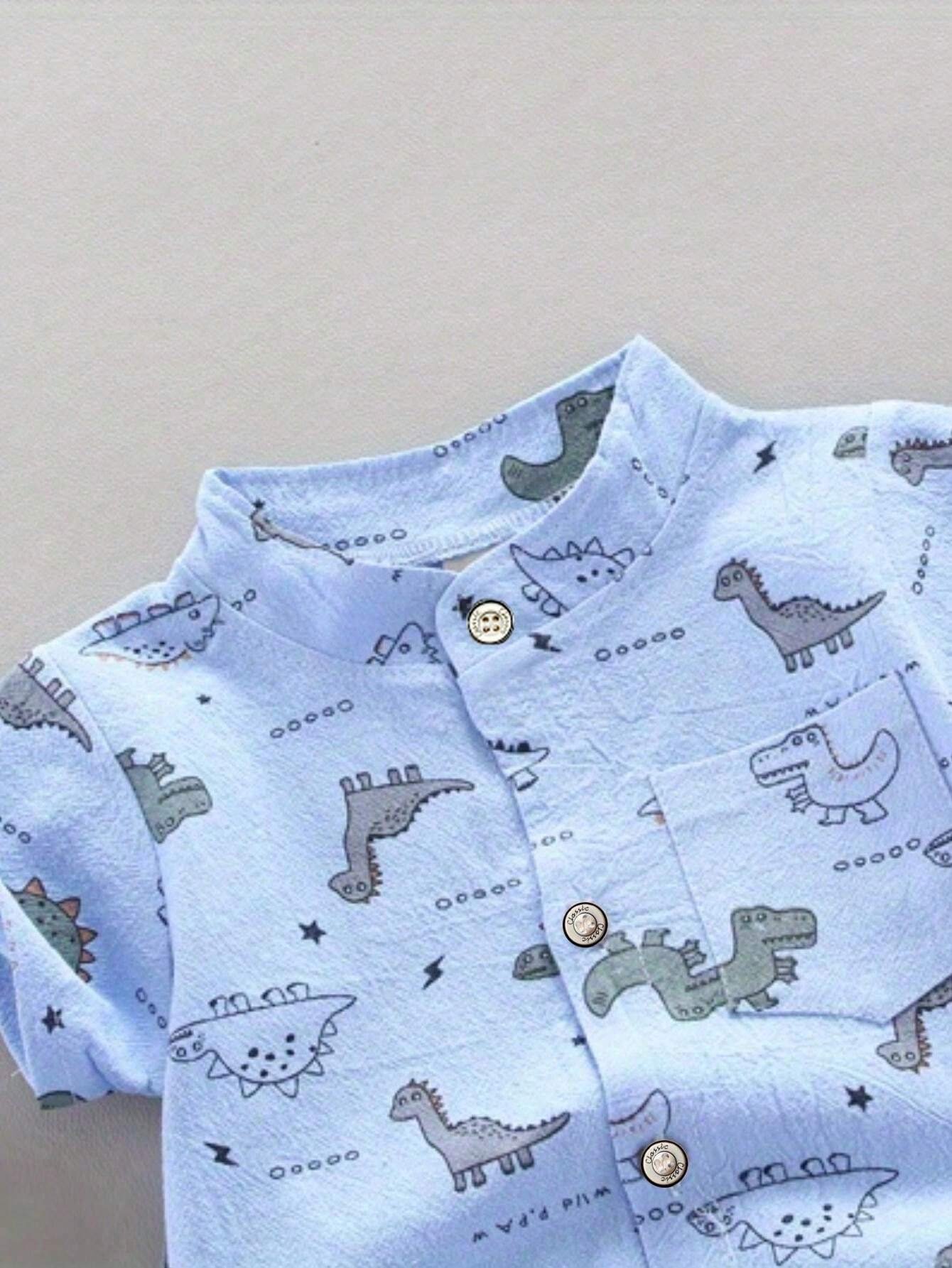 Conjunto azul beige con estampado de dinosaurios