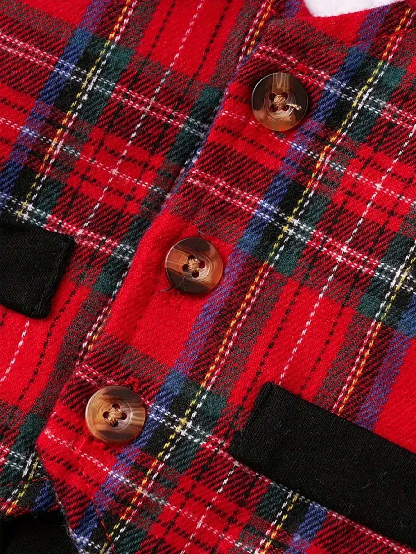 Mameluco elegante rojo y negro con chaleco de cuadros