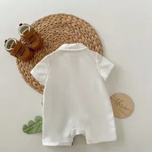 Mameluco Blanco Verde Dinosaurio Bebé Manga Corta