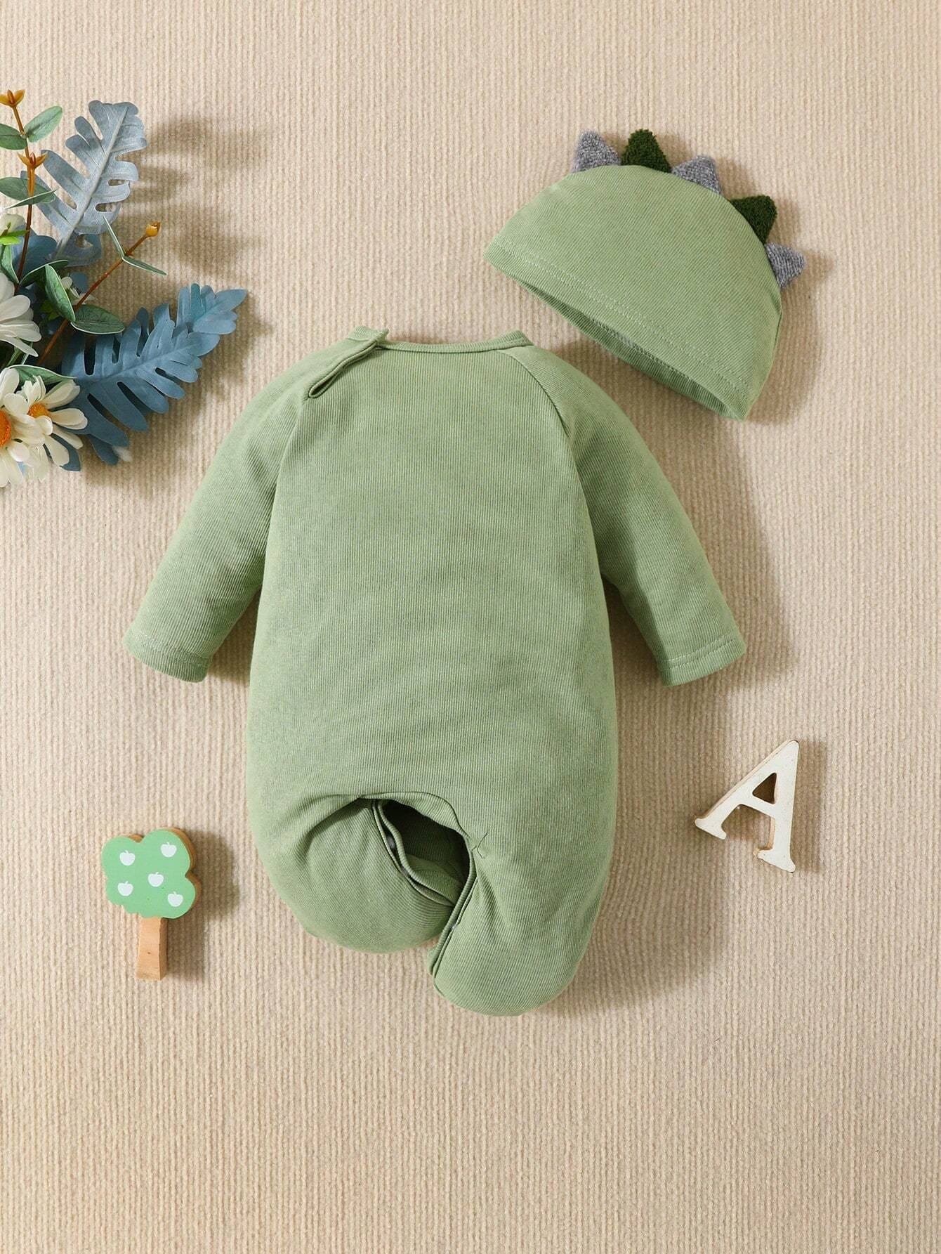 Mameluco verde con diseño 3D de dinosaurio para bebé