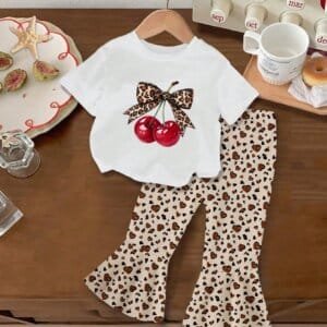 Conjunto Blanco Leopardo Cerezas Bebé Niña Dos Piezas