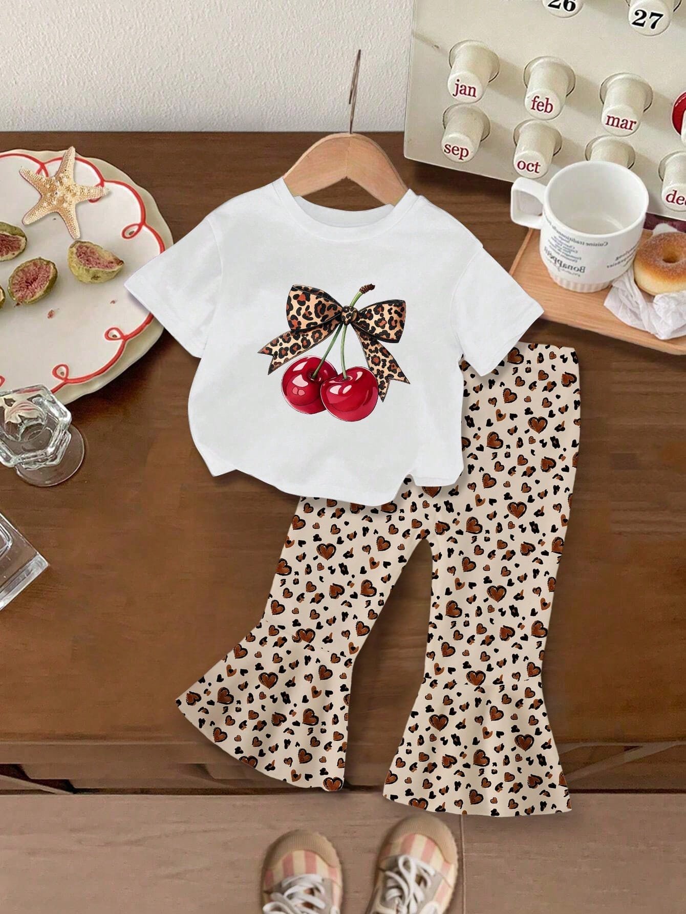 Conjunto Blanco Leopardo Cerezas Bebé Niña Dos Piezas