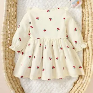 Vestido albaricoque dulce con volantes y lazos rojos