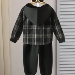 Conjunto Negro Cuadros Bebé Niño Dos Piezas Casual